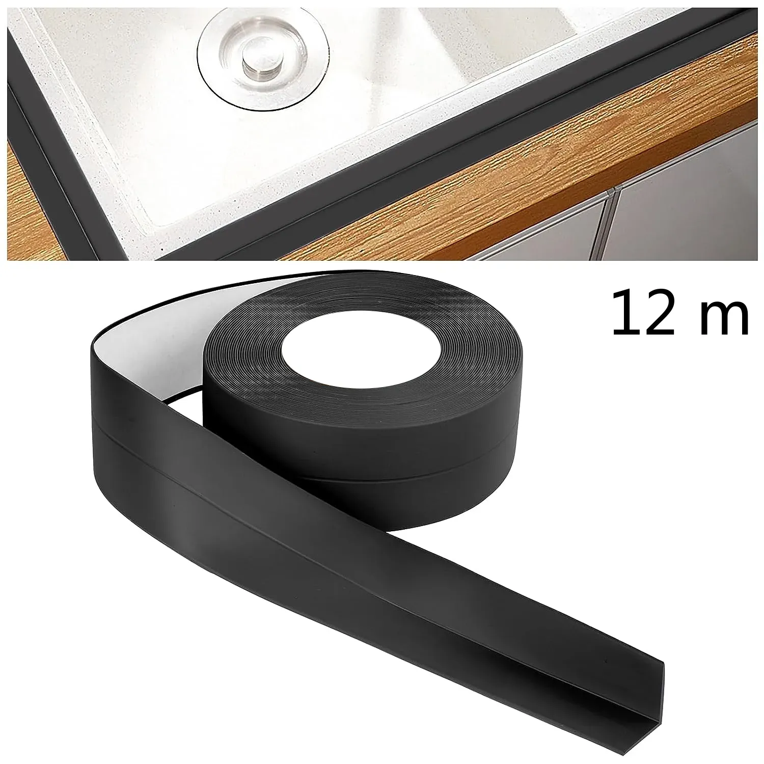 Self-Adhesive Caulking Tape, Black, 1.25 in x 39.37 ft (2-Pack)